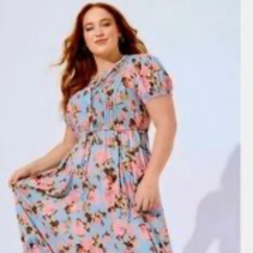 torrid Blue Floral Maxi Dress with Pink Flowers